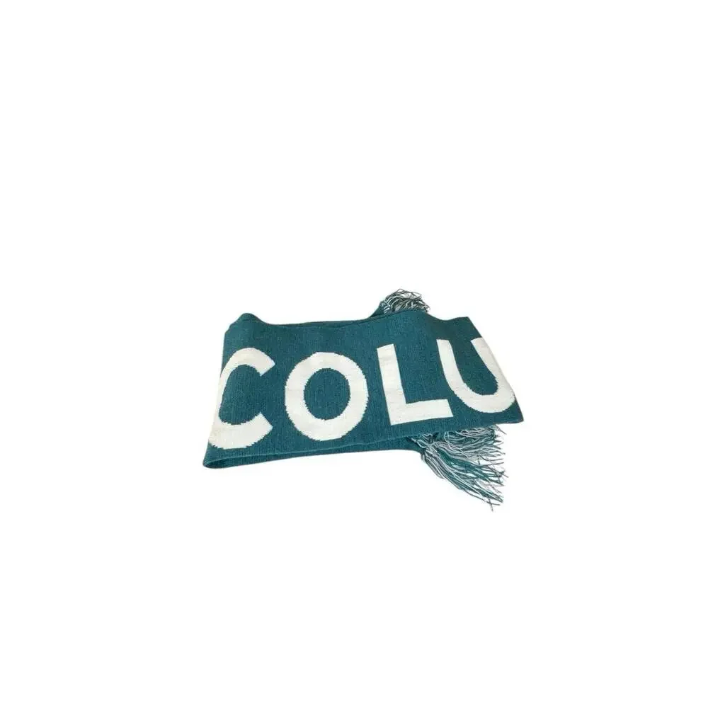 Columbus Teal And‎ Cream Knit Rectangular Fringed Scarf 31